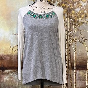 NWOT KENZIE Gorgeous Rhinestone Embellished High/Low Top